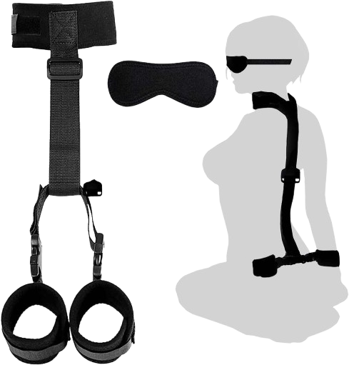 Kit Bondage Básico con Esposas Ajustables, Arnés y Antifaz