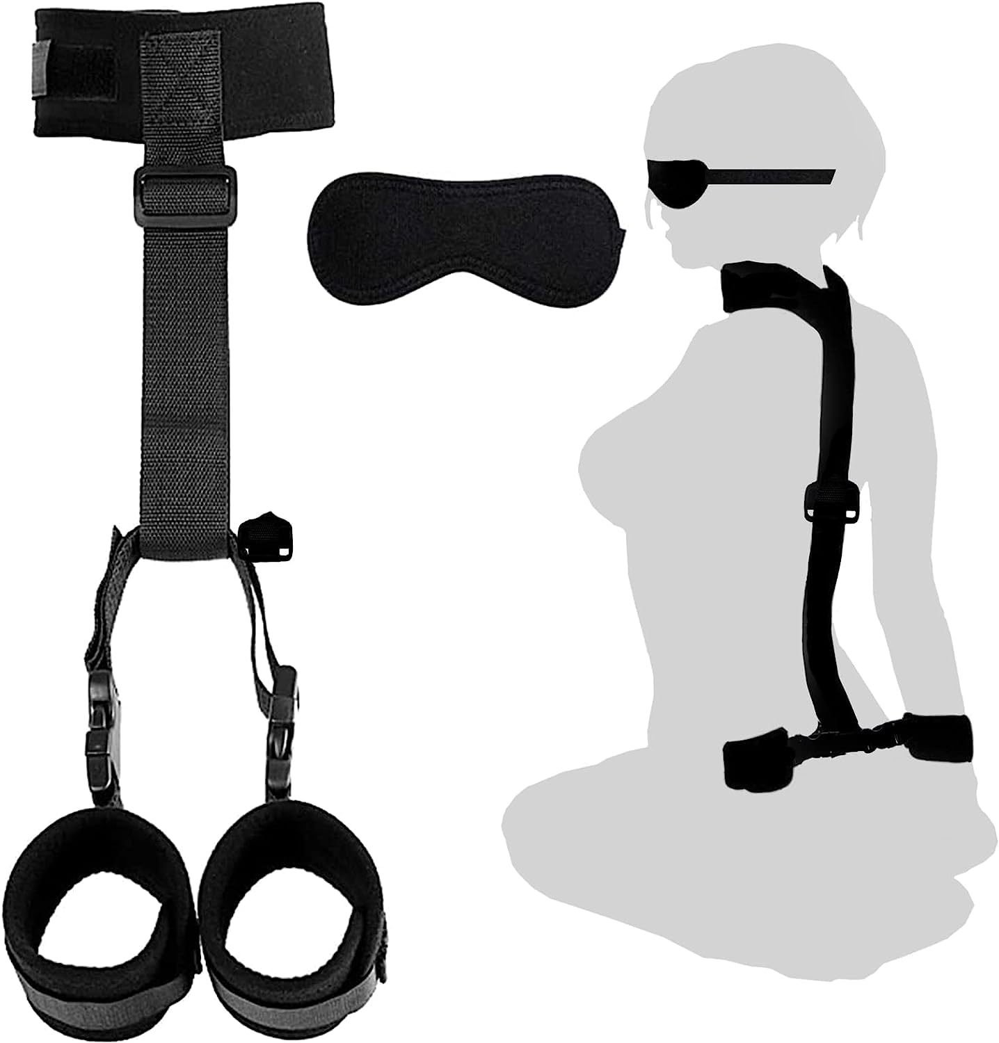 Kit Bondage Básico con Esposas Ajustables, Arnés y Antifaz