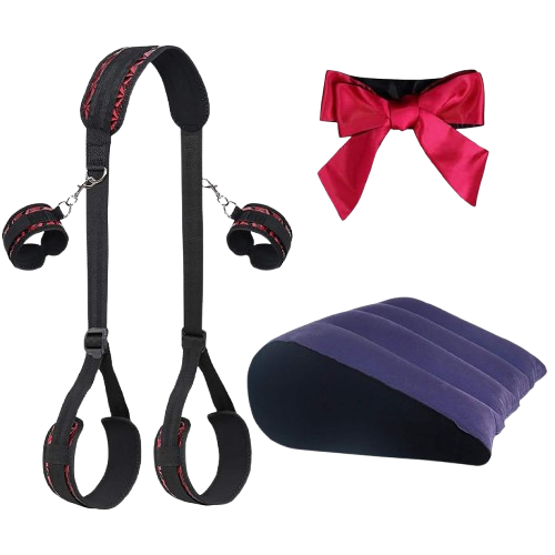 Set Erótico BDSM con Arnés de Posiciones + Almohada Inflable + Antifaz