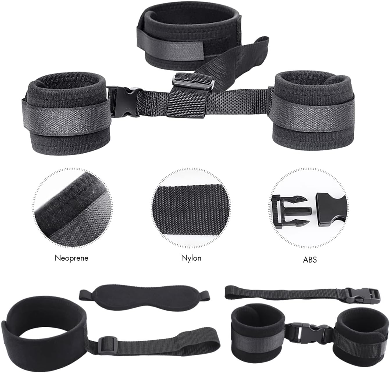 Kit Bondage Básico con Esposas Ajustables, Arnés y Antifaz